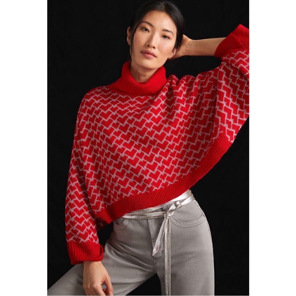 NEW Anthropologie Lili Sidonio Molly Bracken Shimmer Heart Turtleneck Sweater XS